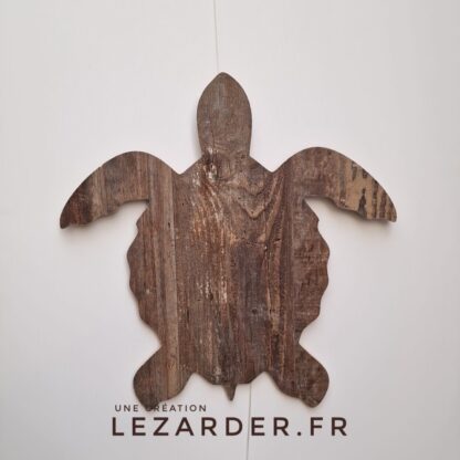 Tortue découpée dans des lames de parquet - 55x55cm