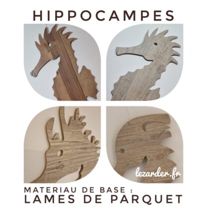 Hippocampes réalisés à partir de lames de parquet en stratifiés bois