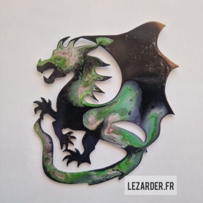 Dragon en composite d'aluminium pour extérieur vert et noir taille M0 27x32cm