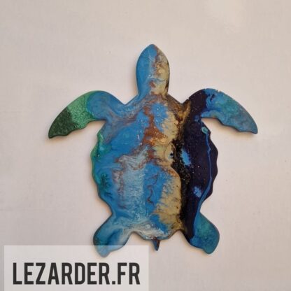 Tortue en bois medium pour intérieur taille S 24x25cm bleue