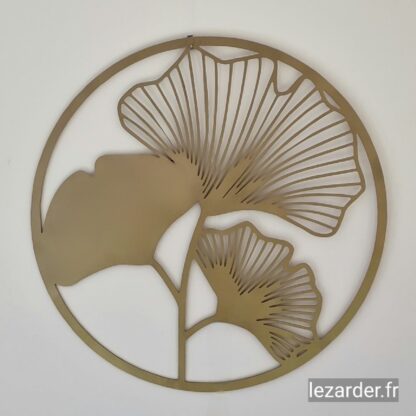 Cadre rond feuilles de ginkgo taille L 58 cm de diamètre en bois medium pour intérieur