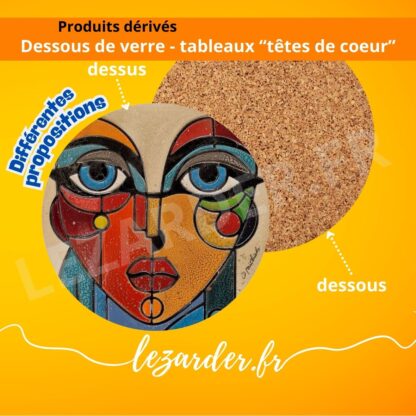 Dessous de verre tableaux "Têtes de coeur"