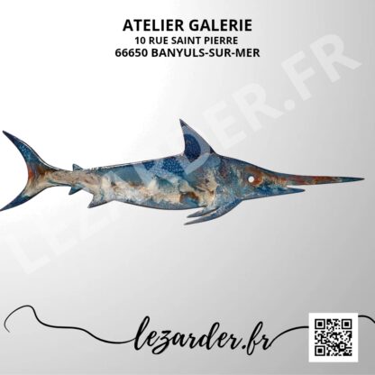 Poisson espadon en bois medium pour intérieur Taille 46x14cm