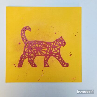 Tableau toile chat rouge (bois) sur fond jaune (peinture) 30x30cm
