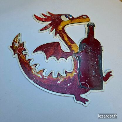 Dragon et sa bouteille en bois medium taille M 35x42 cm – Image 2
