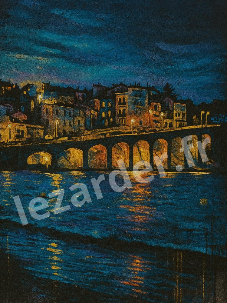 Plaque en aluminium 15x20cm ou 30x40cm collection Banyuls-sur-mer "Arcades de Banyuls la nuit"
