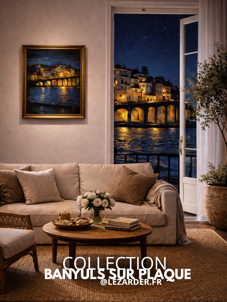 Plaque en aluminium 15x20cm ou 30x40cm collection Banyuls-sur-mer "Arcades de Banyuls la nuit" – Image 2