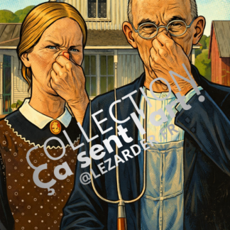 Plaque en aluminium 15x20cm ou 30x40cm collection "Ça sent l'art!" American gothic, 1930 Grant Wood
