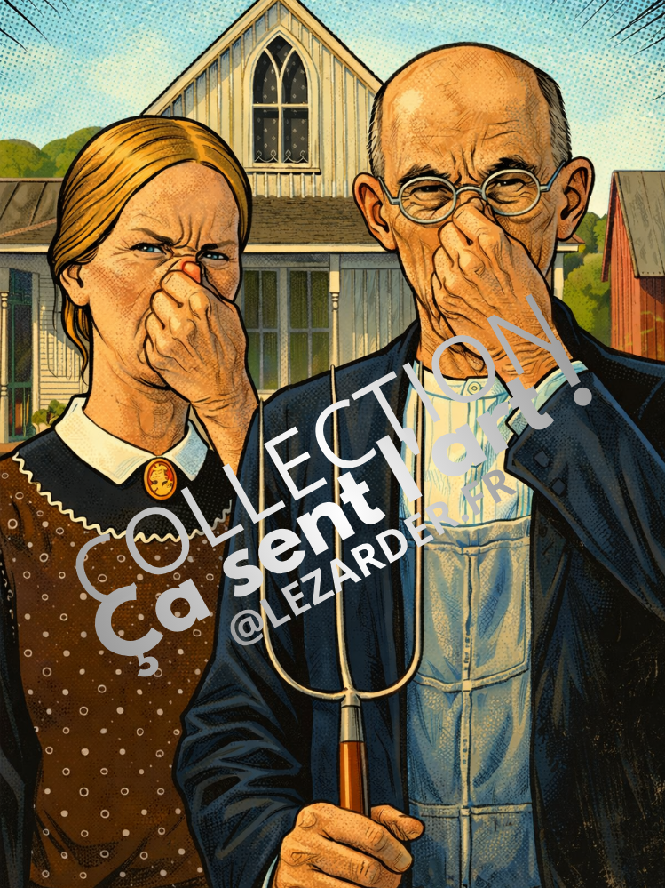 Plaque en aluminium 15x20cm ou 30x40cm collection "Ça sent l'art!" American gothic, 1930 Grant Wood
